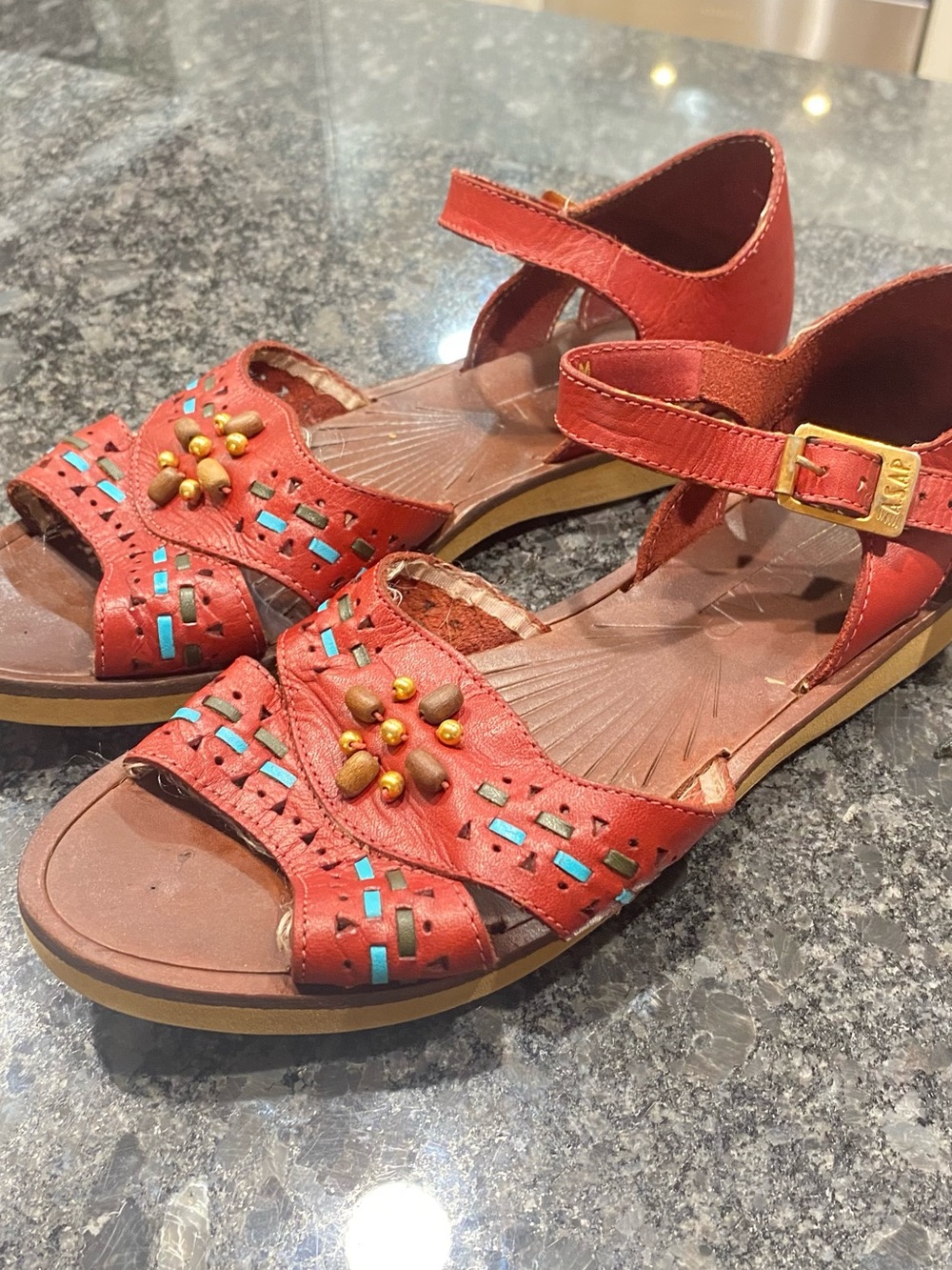 Women’s Red Embellished Ankle-Strap Sandals RIO A.S.A.P. Size 7.5 Vintage
